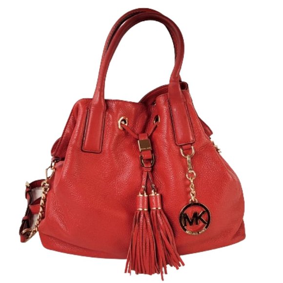 Michael Kors Camden Large Red Drawstring Satchel Leather Bag. - Picture 1 of 11